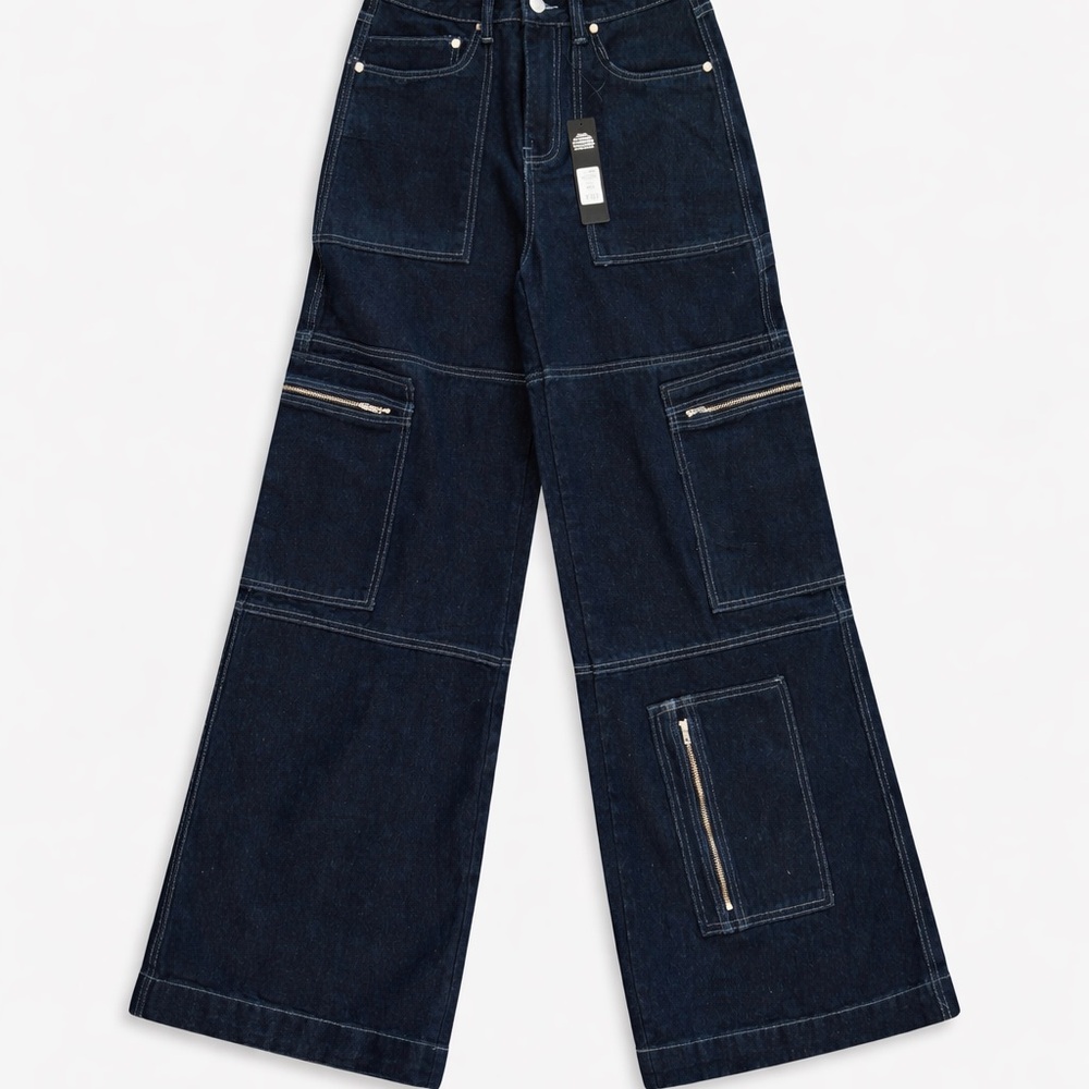 Fashion Nova Dark Indigo Wide-Leg Jeans